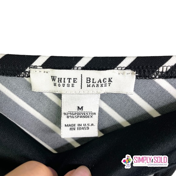 White House Black Market Women's Blouse Strapless Black White Striped Backless M - Picture 8 of 8